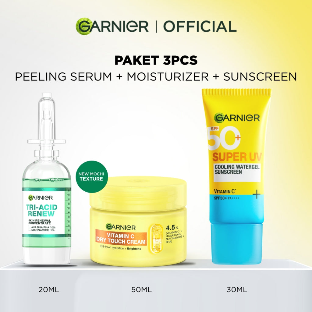 GARNIER Tri Acid Renew Peeling Serum Exfoliasi Wajah - Glass Skin AHA BHA PHA 10% Niacinamide 5% Skincare Exfoliating Renewal Concentrate kulit ideal daily safe for sensitive skin exfoliant serum mencerahkan wajah