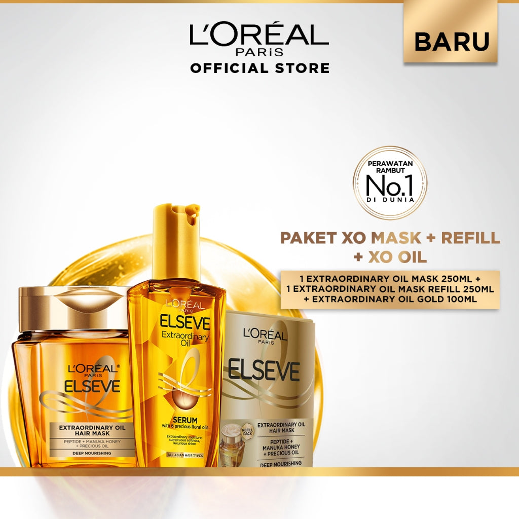 [BARU] L'Oreal Paris Elseve Extraordinary Oil Mask 250mL | Refill Mask 250mL | Nutrisi Rambut Kering, Kusam, dan Rusak | Untuk Rambut Frizzy - Kusut