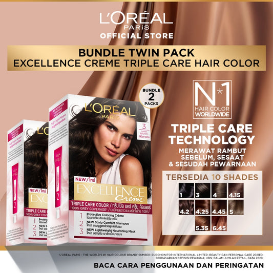 [PAKET HEMAT ISI 2] L'Oreal Paris Excellence Creme Triple Care Hair Color | (Cat / Pewarna Rambut Permanen) | Twin Pack Hair Color