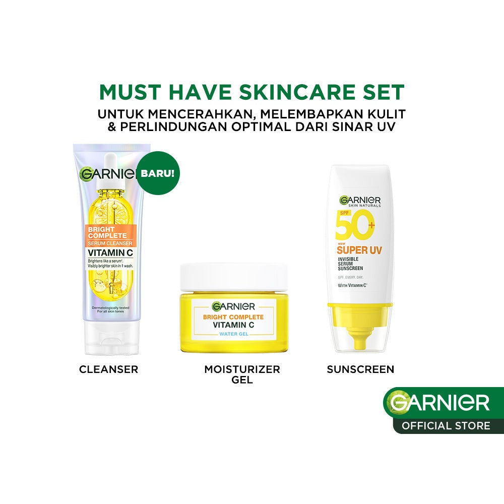 GARNIER Facial Wash Bright Complete Vitamin C Serum Cleanser 100ml Paket Skincare Pembersih Wajah Mencerahkan Seperti Serum Wash Sabun Cuci Muka Sabun Muka Glowing dan Memutihkan Moisturizer Sunscreen