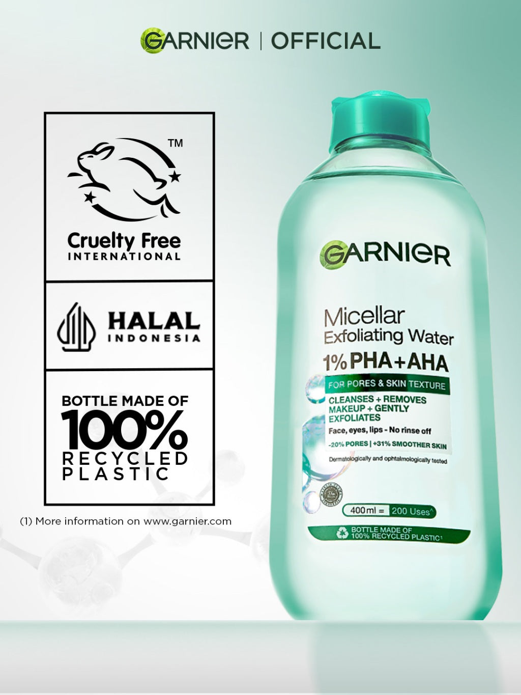 BARU Garnier Micellar Water Peeling Exfoliating 1% AHA + PHA - 400ml Skincare Pembersih Wajah & Make up untuk mengangkat sel kulit mati