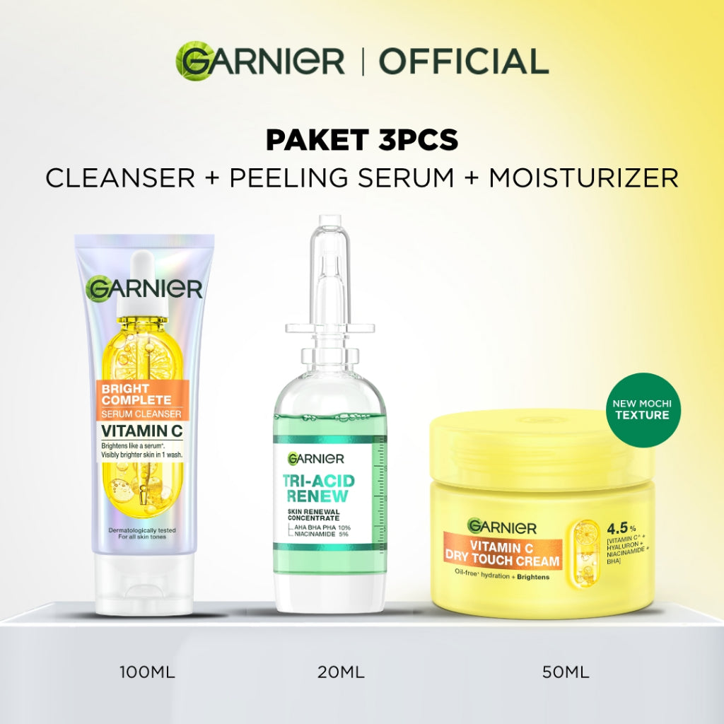 GARNIER Tri Acid Renew Peeling Serum Exfoliasi Wajah - Glass Skin AHA BHA PHA 10% Niacinamide 5% Skincare Exfoliating Renewal Concentrate kulit ideal daily safe for sensitive skin exfoliant serum mencerahkan wajah