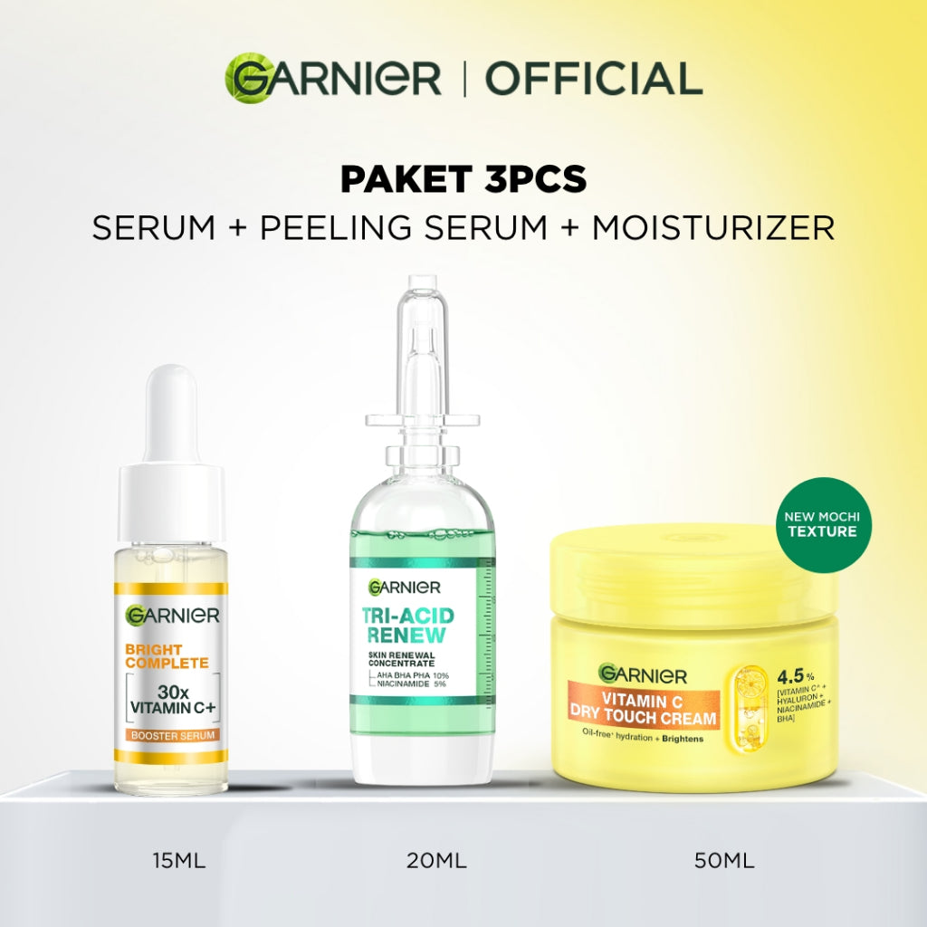 GARNIER Tri Acid Renew Peeling Serum Exfoliasi Wajah - Glass Skin AHA BHA PHA 10% Niacinamide 5% Skincare Exfoliating Renewal Concentrate kulit ideal daily safe for sensitive skin exfoliant serum mencerahkan wajah