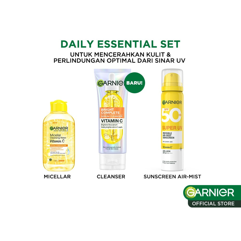GARNIER Facial Wash Bright Complete Vitamin C Serum Cleanser 100ml Paket Skincare Pembersih Wajah Mencerahkan Seperti Serum Wash Sabun Cuci Muka Sabun Muka Glowing dan Memutihkan Moisturizer Sunscreen