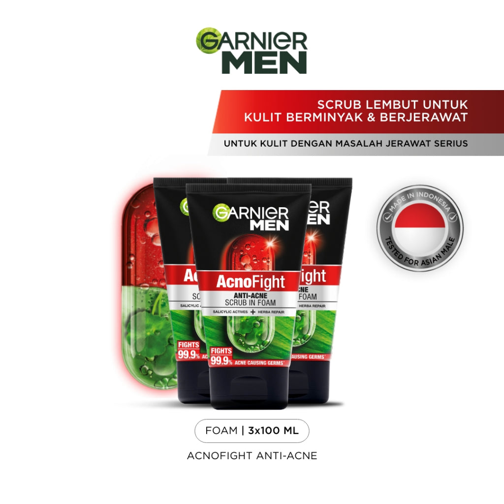 GARNIER Men Facial Wash 100ml ALL VARIANT ISI 2 sabun cuci muka pria - face wash Skincare pembersih wajah acno fight turbo bright wasabi charcoal oil control lawan jerawat kulit kusam