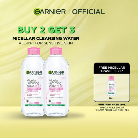 [PAKET HEMAT ISI 2] GARNIER Micellar Water Pink 400ml Skincare Cleansing - Pembersih Wajah & Make up untuk Kulit Sensitif Micellar Cleansing Water