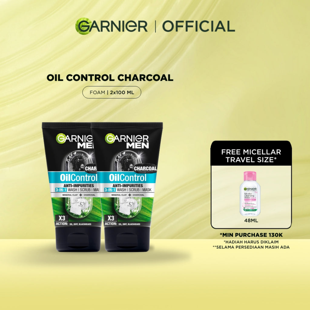 GARNIER Men Facial Wash 100ml ALL VARIANT ISI 2 sabun cuci muka pria - face wash Skincare pembersih wajah acno fight turbo bright wasabi charcoal oil control lawan jerawat kulit kusam