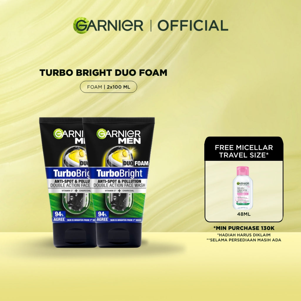 GARNIER Men Facial Wash 100ml ALL VARIANT ISI 2 sabun cuci muka pria - face wash Skincare pembersih wajah acno fight turbo bright wasabi charcoal oil control lawan jerawat kulit kusam