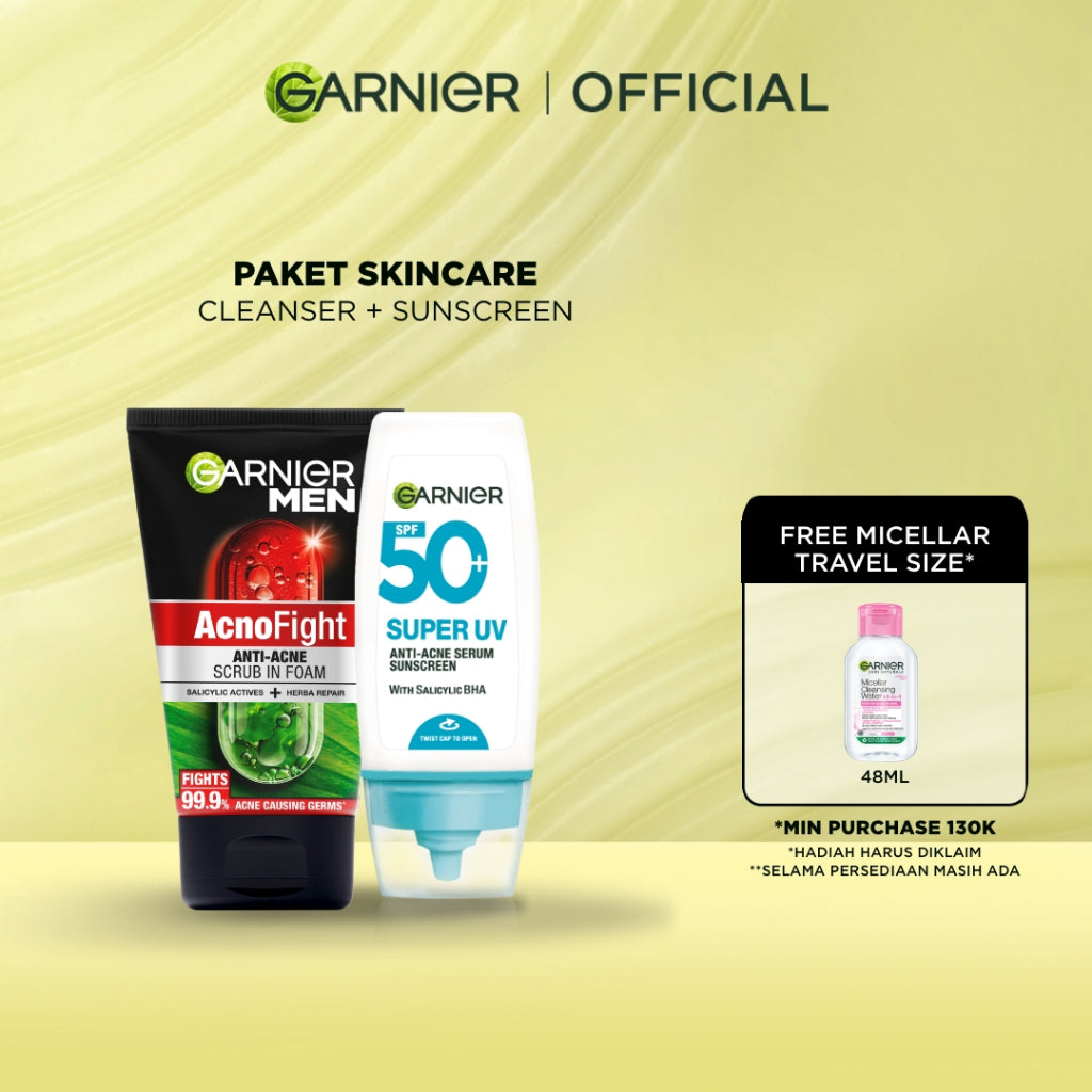 [PAKET HEMAT ISI 2] GARNIER Men Value Skincare Set | Face Wash + Sunscreen SPF 50 PA ++++ | Moisturizer Serum Brightening Sabun Cuci Muka Pria Facial Wash Foam