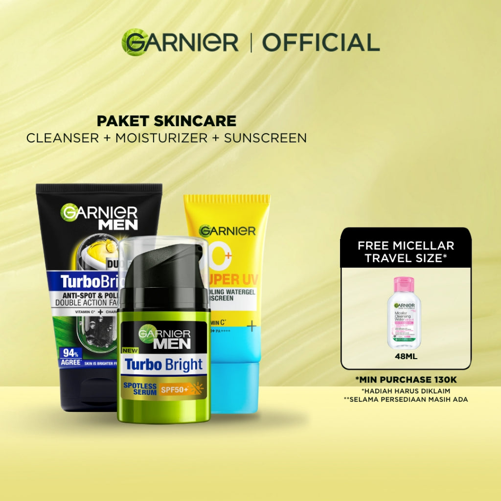 [PAKET HEMAT ISI 2] GARNIER Men Value Skincare Set | Face Wash + Sunscreen SPF 50 PA ++++ | Moisturizer Serum Brightening Sabun Cuci Muka Pria Facial Wash Foam