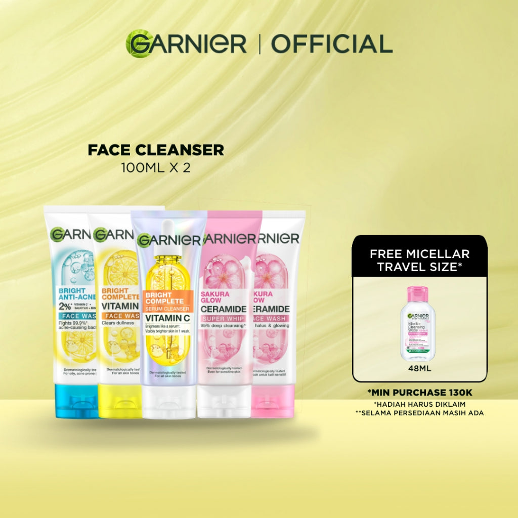 [PAKET HEMAT ISI 2] GARNIER Facial Wash ALL VARIANT 100ML Vitamin C Ceramide Ani Acne Skincare Pembersih Wajah sabun cuci muka sabun muka glowing dan memutihkan Bright Complete Sakura Glow