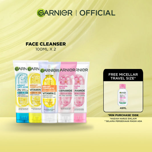 [PAKET HEMAT ISI 2] GARNIER Facial Wash ALL VARIANT 100ML Vitamin C Ceramide Ani Acne Skincare Pembersih Wajah sabun cuci muka sabun muka glowing dan memutihkan Bright Complete Sakura Glow