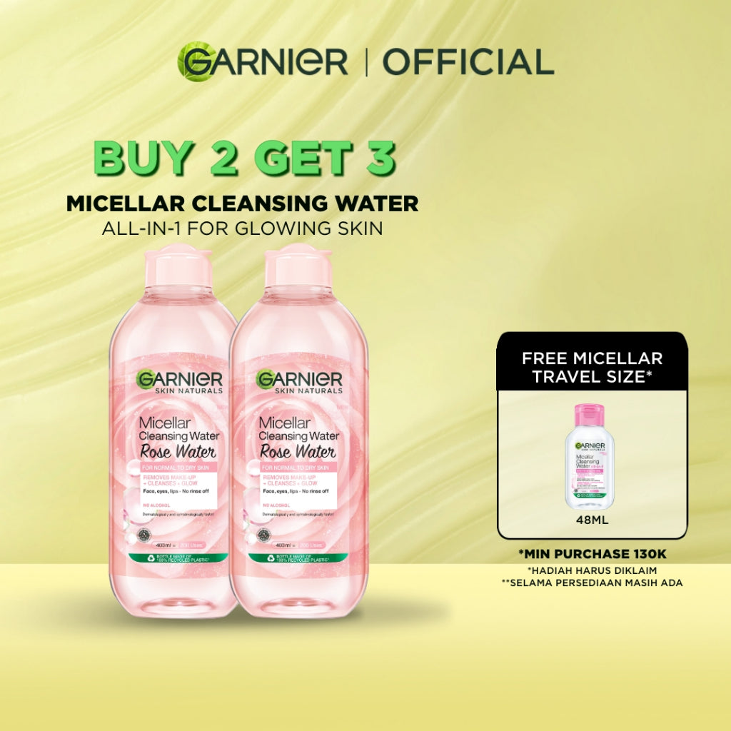 [PAKET HEMAT ISI 2] GARNIER Micellar Water Rose Skincare 400ml Skincare Cleansing - Pembersih Wajah & Make up Waterproof Air Mawar Cocok untuk semua jenis kulit glowing Micellar Cleansing Water