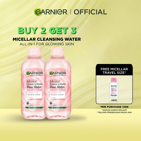 [PAKET HEMAT ISI 2] GARNIER Micellar Water Rose Skincare 400ml Skincare Cleansing - Pembersih Wajah & Make up Waterproof Air Mawar Cocok untuk semua jenis kulit glowing Micellar Cleansing Water