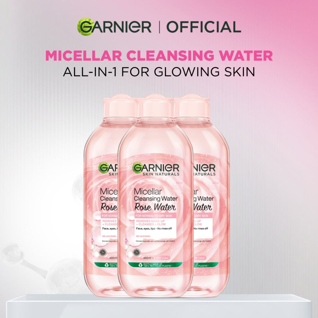[PAKET HEMAT ISI 3] GARNIER Micellar Water Rose Skincare 400ml Skincare Cleansing - Pembersih Wajah & Make up Waterproof Air Mawar Cocok untuk semua jEnis kulit Micellar Cleansing Water