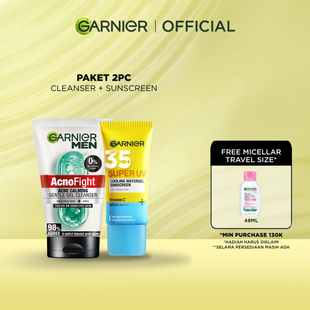 [PAKET HEMAT ISI 2] GARNIER Men Value Skincare Set | Face Wash + Sunscreen SPF 50 PA ++++ | Moisturizer Serum Brightening Sabun Cuci Muka Pria Facial Wash Foam