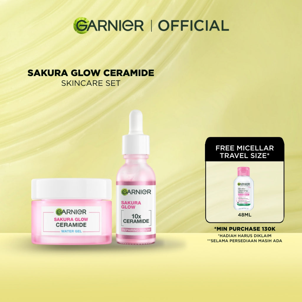 GARNIER Paket Skincare 1 Set Lengkap Sakura Glow Ceramide Skin Barrier 2pcs 3pcs 5pcs| Day Cream Tone Up Mencerahkan moisturizer pelembab Facial Wash Sunscreen