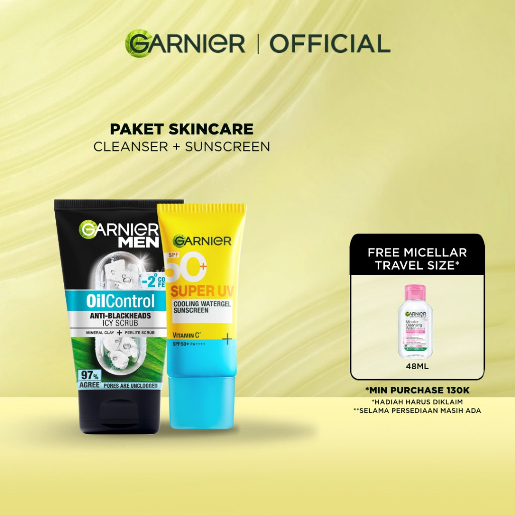 [PAKET HEMAT ISI 2] GARNIER Men Value Skincare Set | Face Wash + Sunscreen SPF 50 PA ++++ | Moisturizer Serum Brightening Sabun Cuci Muka Pria Facial Wash Foam
