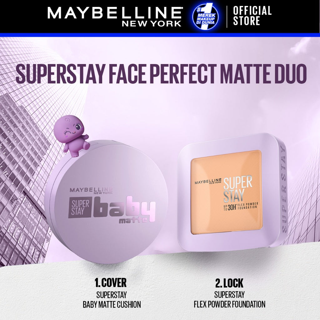 MAYBELLINE OFFICIAL Superstay Unbreakable Duo - Superstay Baby Matte Cushion + Superstay Flex Powder Foundation
