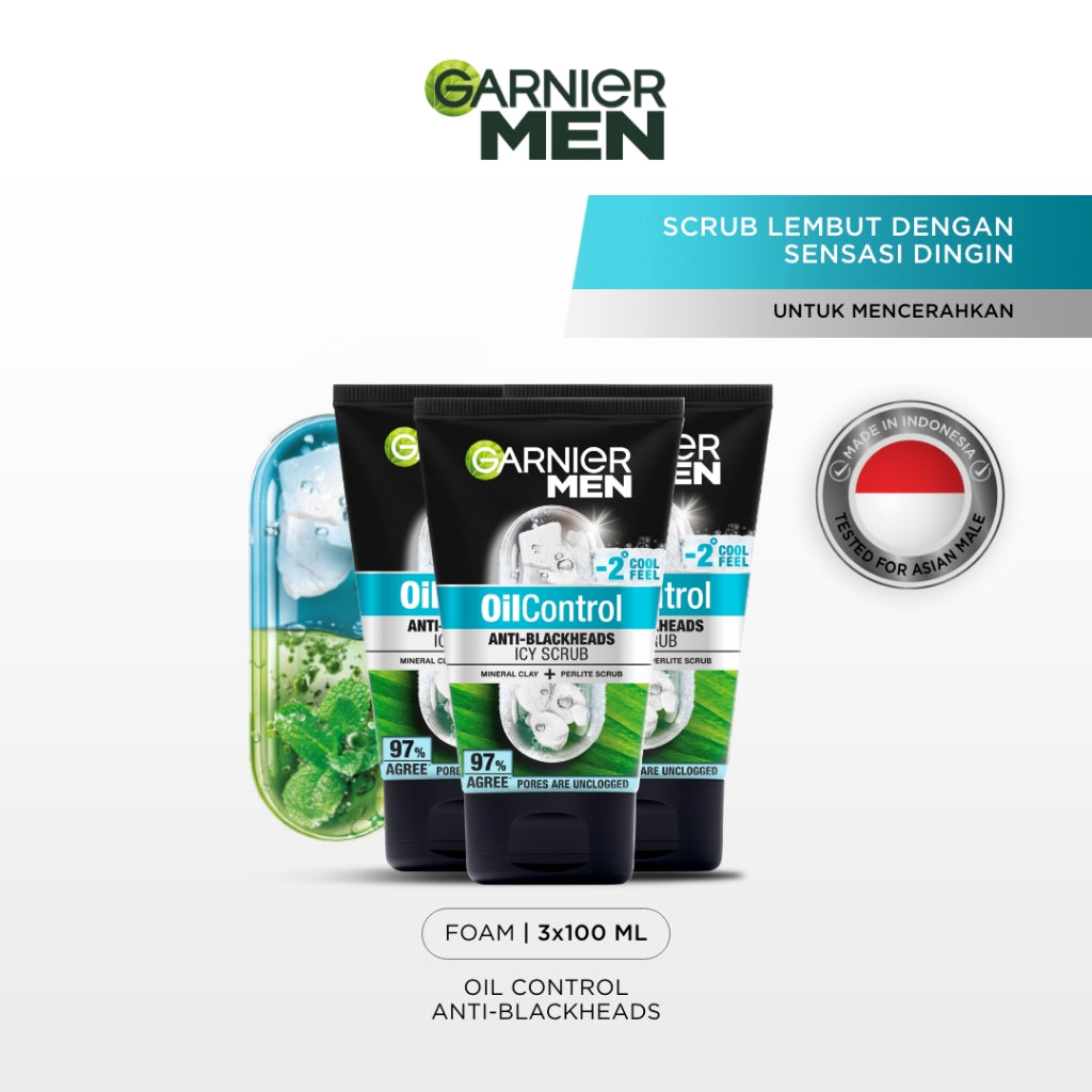 GARNIER Men Facial Wash 100ml ALL VARIANT ISI 2 sabun cuci muka pria - face wash Skincare pembersih wajah acno fight turbo bright wasabi charcoal oil control lawan jerawat kulit kusam