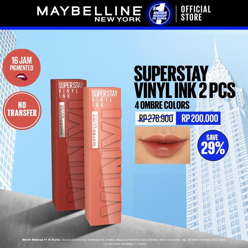 MAYBELLINE OFFICIAL Paket Hemat Superstay Vinyl Ink 2 pcs Ombre Set Lipstick Long Lasting