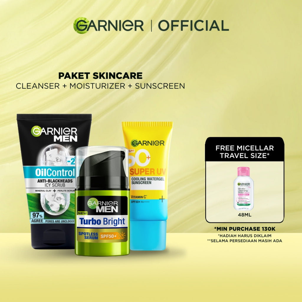 [PAKET HEMAT ISI 2] GARNIER Men Value Skincare Set | Face Wash + Sunscreen SPF 50 PA ++++ | Moisturizer Serum Brightening Sabun Cuci Muka Pria Facial Wash Foam