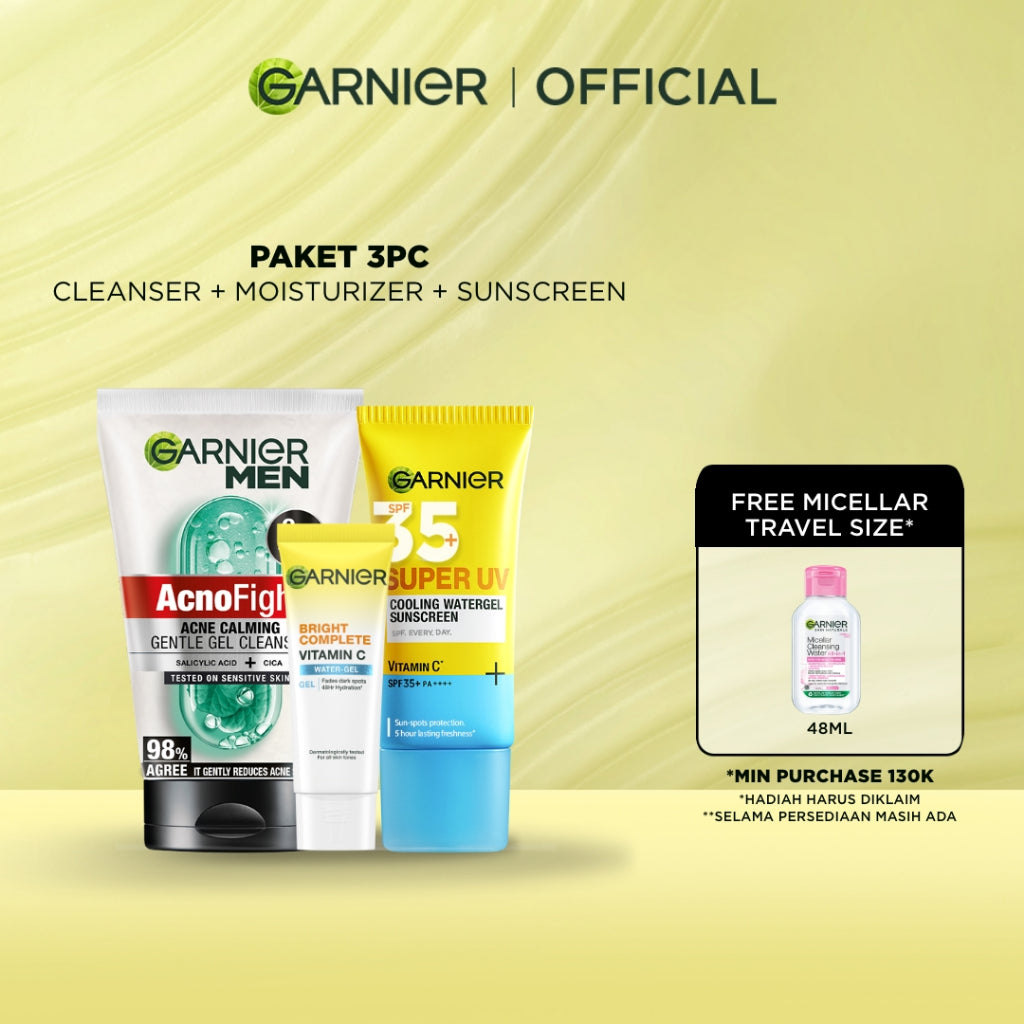 [PAKET HEMAT ISI 2] GARNIER Men Value Skincare Set | Face Wash + Sunscreen SPF 50 PA ++++ | Moisturizer Serum Brightening Sabun Cuci Muka Pria Facial Wash Foam