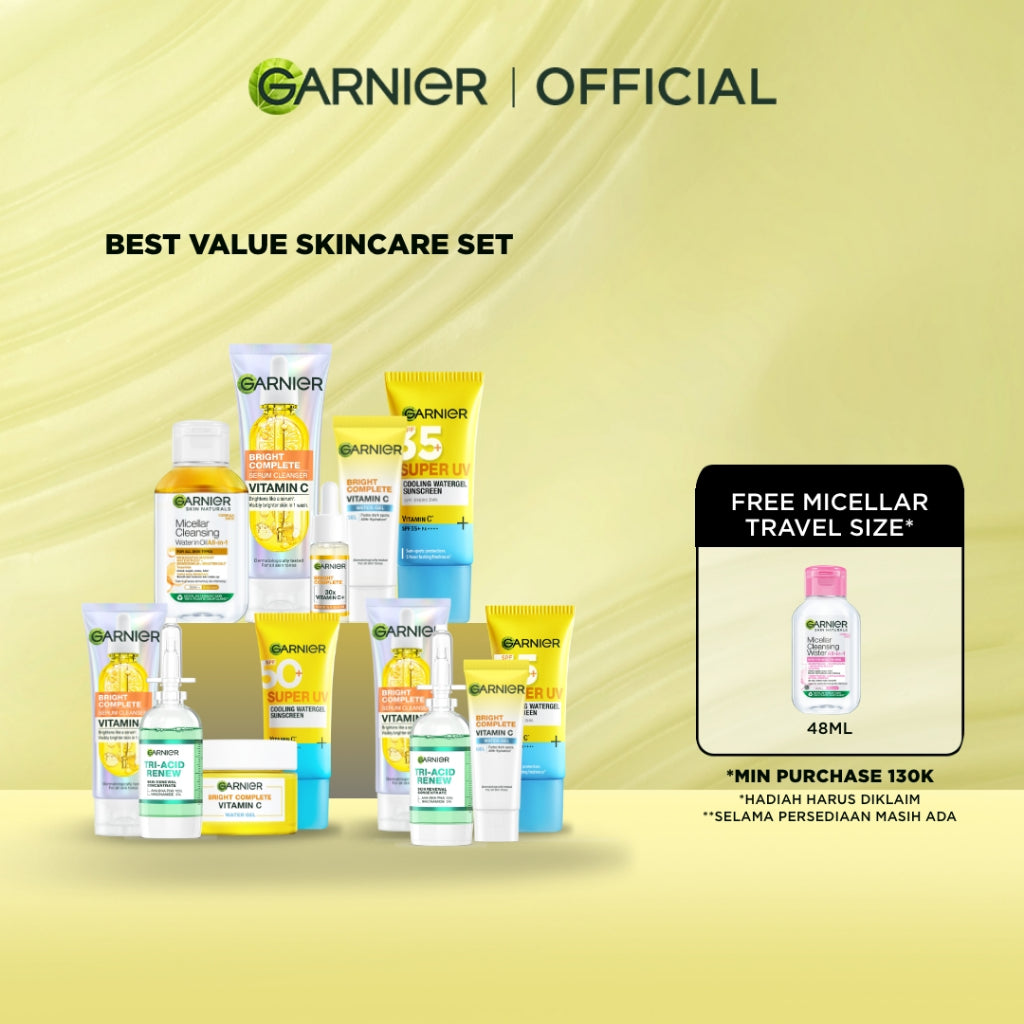 GARNIER Paket Skincare Peeling 1 Set Lengkap Serum Exfoliating Eksfoliasi Wajah Daily Set | tone up mencerahkan moisturizer pelembab