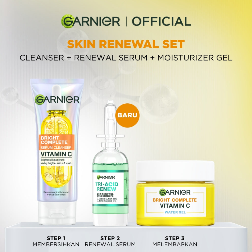 GARNIER Facial Wash Bright Complete Vitamin C Serum Cleanser 100ml Paket Skincare Pembersih Wajah Mencerahkan Seperti Serum Wash Sabun Cuci Muka Sabun Muka Glowing dan Memutihkan Moisturizer Sunscreen