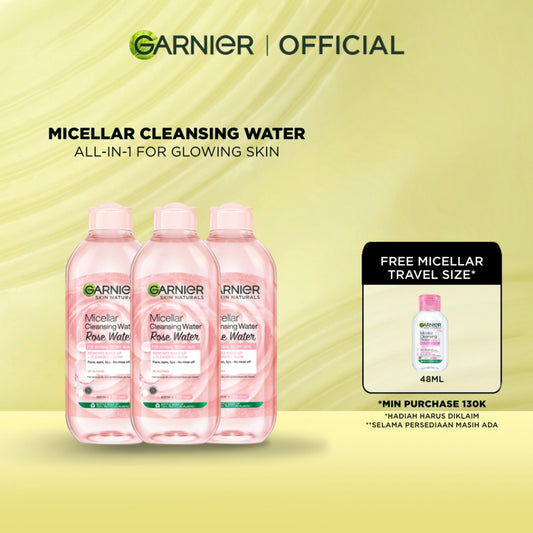 [PAKET HEMAT ISI 3] GARNIER Micellar Water Rose Skincare 400ml Skincare Cleansing - Pembersih Wajah & Make up Waterproof Air Mawar Cocok untuk semua jEnis kulit Micellar Cleansing Water