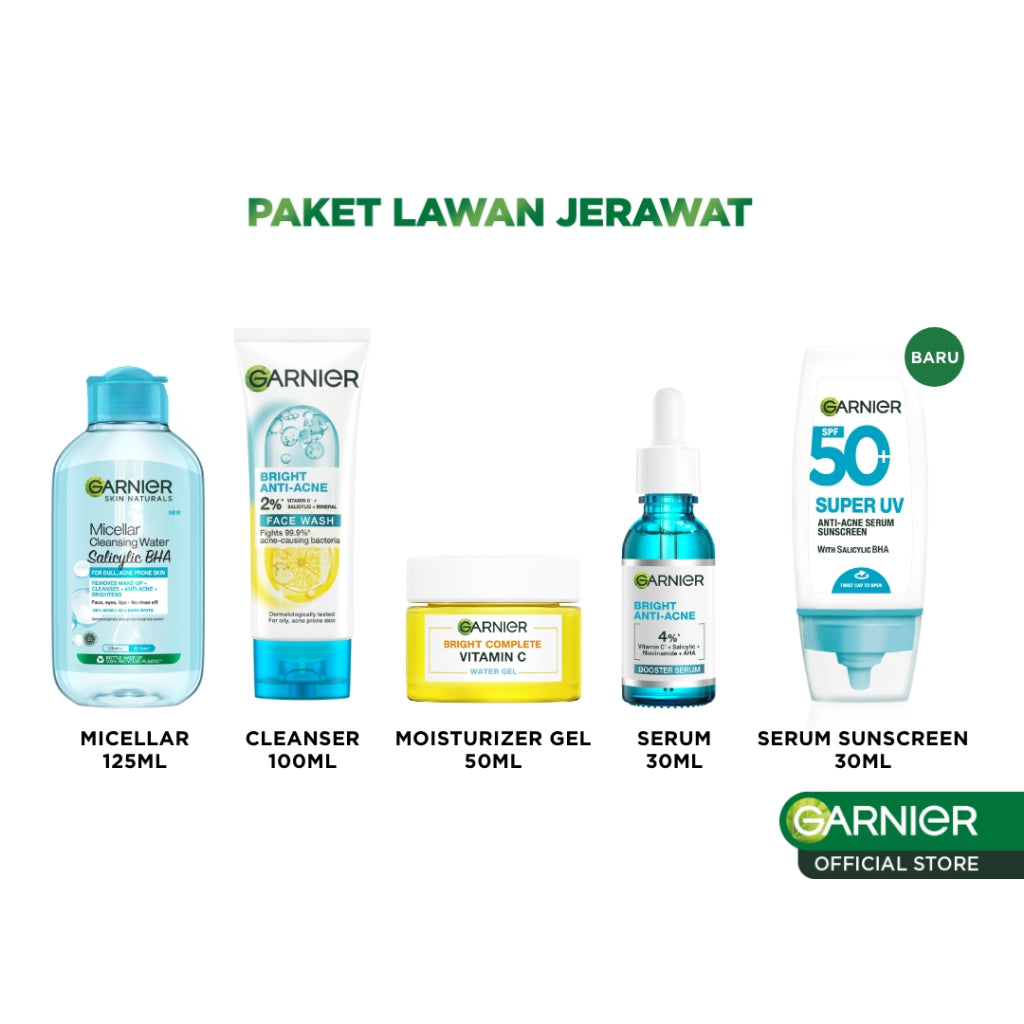 GARNIER Paket Skincare 1 Set Lengkap Salycilic Acid Anti Acne Lawan Jerawat 2pcs 3pcs 5pcs | Day Cream Tone Up Mencerahkan Moisturizer Pelembab Facial Wash Sunscreen