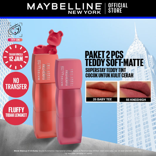 MAYBELLINE OFFICIAL Paket Ombre Superstay Teddy Tint Nudes 2 pcs - Soft Matte Tahan 12 Jam Ombre Set Lipstick Long Lasting Transferproof Waterproof Tahan Lama Lip Tint Lip Velvet Lipstik