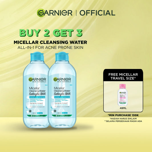 [PAKET HEMAT ISI 2] GARNIER Micellar Water Blue Salicylic Acid 400ml 2 pcs Skincare Cleansing - Pembersih Wajah & Make up untuk kulit berminyak jerawat Micellar Cleansing Water