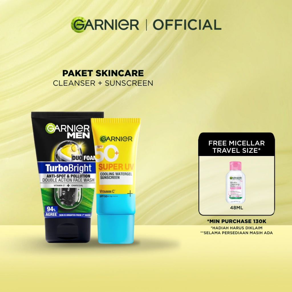 [PAKET HEMAT ISI 2] GARNIER Men Value Skincare Set | Face Wash + Sunscreen SPF 50 PA ++++ | Moisturizer Serum Brightening Sabun Cuci Muka Pria Facial Wash Foam