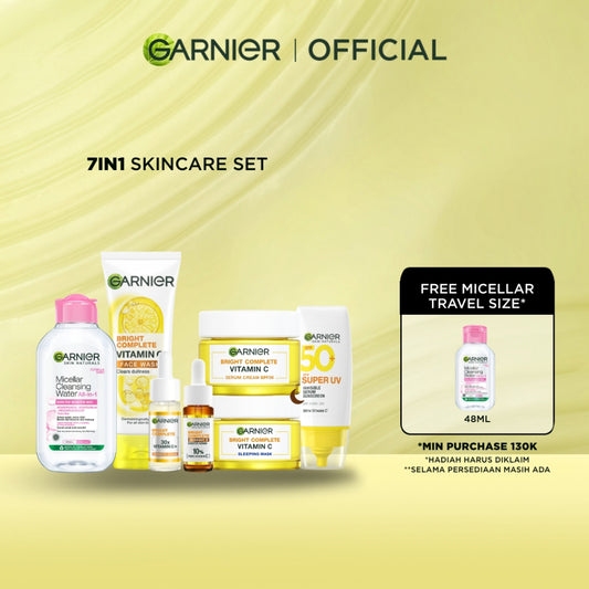 [PAKET HEMAT 7 PCS] GARNIER Paket Skincare 1 set lengkap Complete Kit Vitamin C Serum 30 ml + Overnight Serum 30ml + Night Cream 50ml + Day Cream 50ml Serum Mencerahkan Bundle Paket  moisturizer tone up pelembab wajah cream pemutih wajah glowing cepat