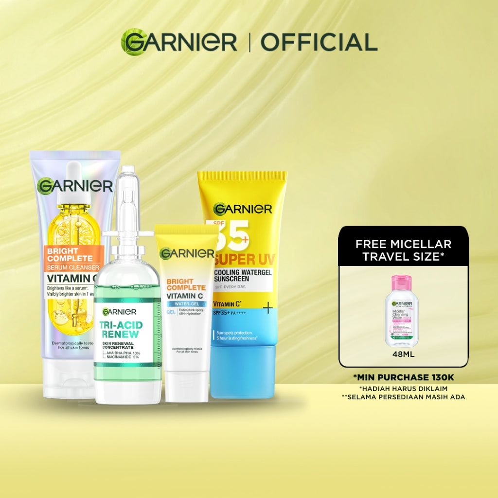 GARNIER Paket Skincare Peeling 1 Set Lengkap Serum Exfoliating Eksfoliasi Wajah Daily Set | tone up mencerahkan moisturizer pelembab