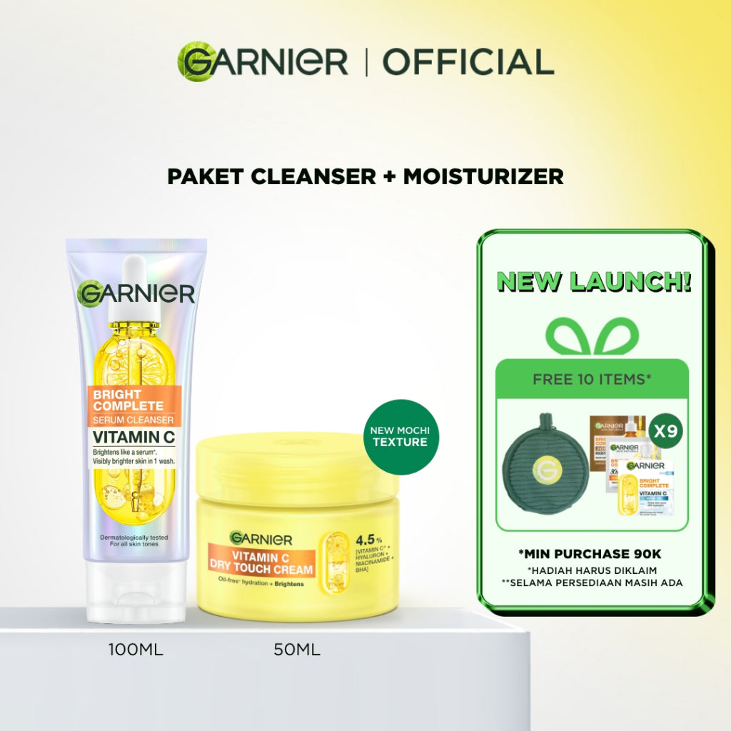 [NEW LAUNCH] GARNIER Mochi Dry Touch Cream Moisturizer Pelembab Wajah Skin Barrier 4.5% Vitamin C / Niacinamide / Salicylic Acid 30ml & 50ml Skincare Set Krim Siang Krim Malam Day Cream Serum Tone Up Mosturizer Mousturizer Cream Pemutih Wajah