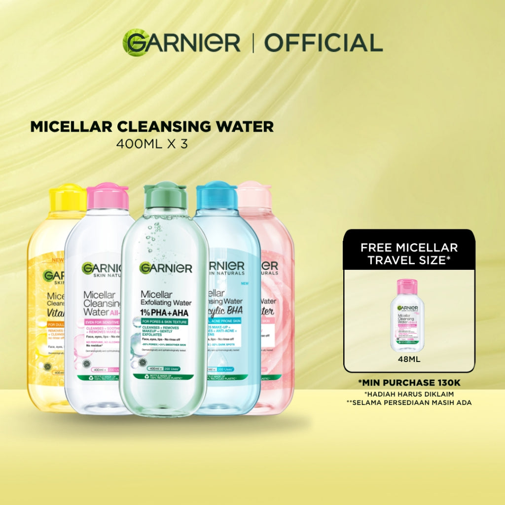 [PAKET HEMAT ISI 3] GARNIER Micellar Water 400ml ALL VARIANT Skincare Cleansing - Pembersih Wajah & Make up untuk Kulit Sensitif Micellar Cleansing Water Paket Skincare 1 set lengkap