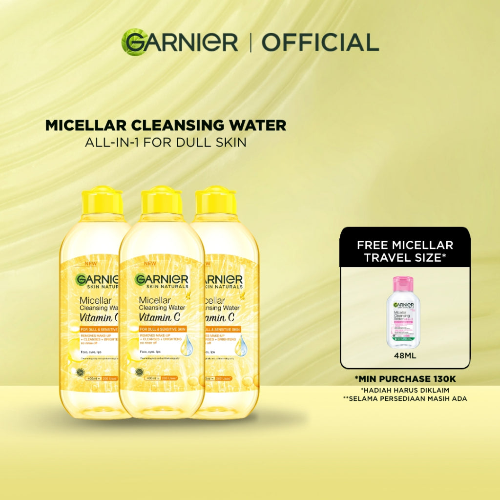(PAKET HEMAT ISI 3) Garnier Micellar Water Vitamin C - 400 ml - Skincare Pembersih Wajah & Makeup Kulit Cerah