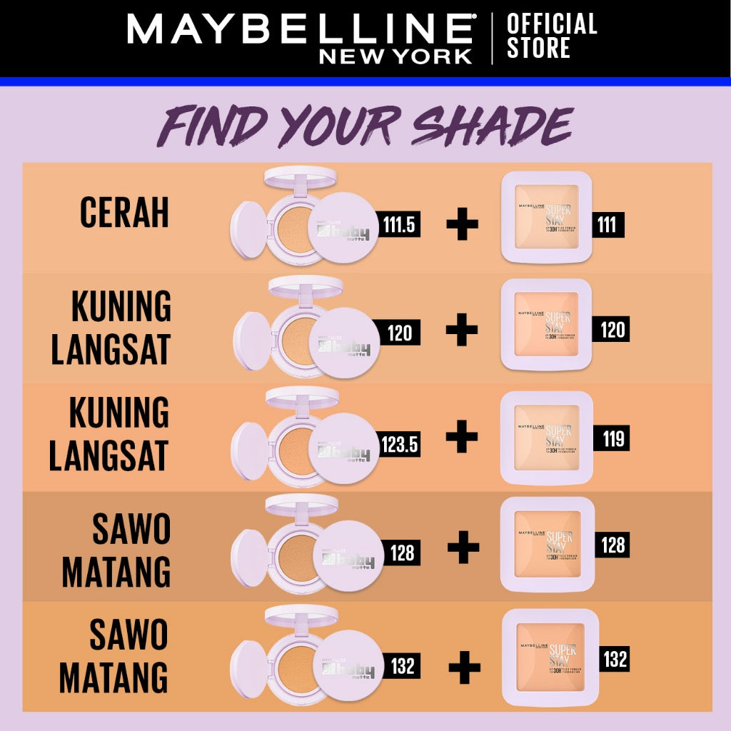 MAYBELLINE OFFICIAL Superstay Unbreakable Duo - Superstay Baby Matte Cushion + Superstay Flex Powder Foundation