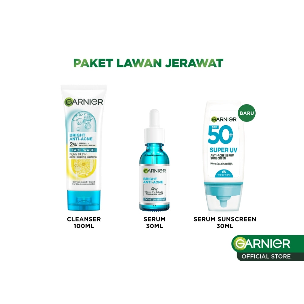 GARNIER Paket Skincare 1 Set Lengkap Salycilic Acid Anti Acne Lawan Jerawat 2pcs 3pcs 5pcs | Day Cream Tone Up Mencerahkan Moisturizer Pelembab Facial Wash Sunscreen