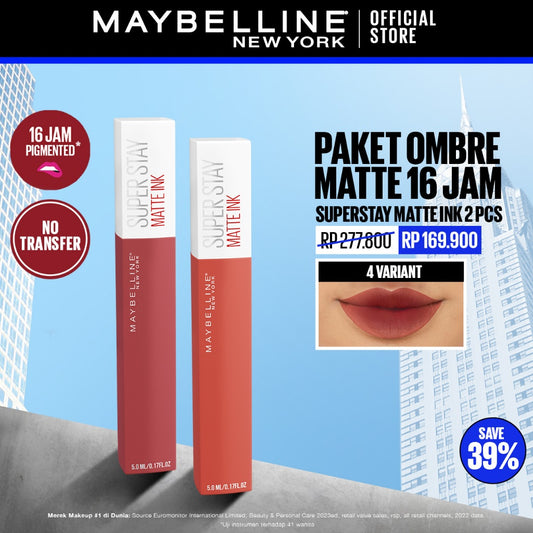 MAYBELLINE OFFICIAL Paket Hemat Superstay Matte Ink 2 pcs Ombre Set Lipstick - Long Lasting