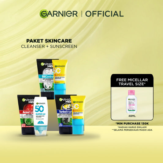 [PAKET HEMAT ISI 2] GARNIER Men Value Skincare Set | Face Wash + Sunscreen SPF 50 PA ++++ | Moisturizer Serum Brightening Sabun Cuci Muka Pria Facial Wash Foam