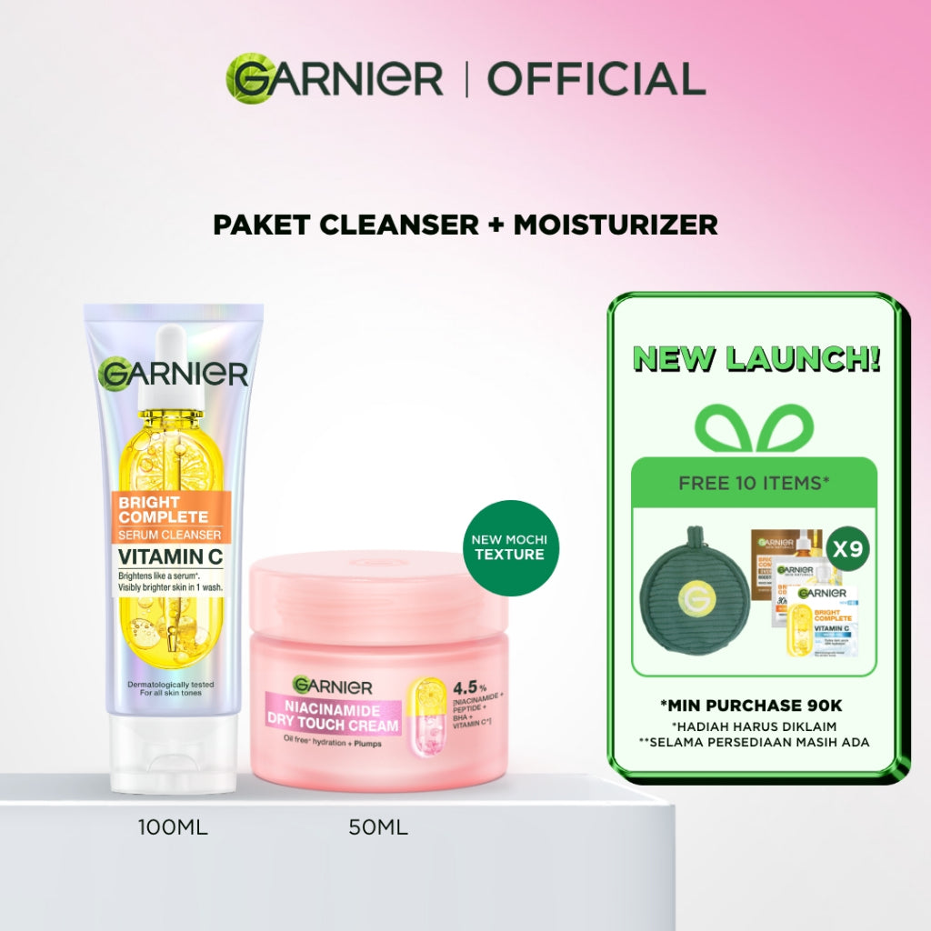 [NEW LAUNCH] GARNIER Mochi Dry Touch Cream Moisturizer Pelembab Wajah Skin Barrier 4.5% Vitamin C / Niacinamide / Salicylic Acid 30ml & 50ml Skincare Set Krim Siang Krim Malam Day Cream Serum Tone Up Mosturizer Mousturizer Cream Pemutih Wajah