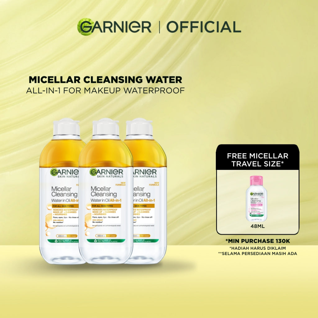[PAKET HEMAT ISI 3] GARNIER Micellar Water Oil-Infused Skin Care 400ml Skincare Cleansing - Pembersih Wajah & Make up Waterproof untuk semua jenis kulit Micellar Cleansing Water