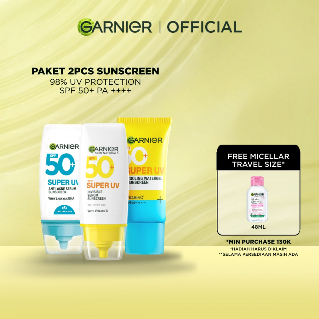 [PAKET HEMAT ISI 2] GARNIER Super UV Serum Sunscreen ALL VARIANT SPF 50+ PA++++ Vitamin C Skincare - 30ml Sunblock Mencerahkan Wajah Sunscreen SPF 50 PA ++++