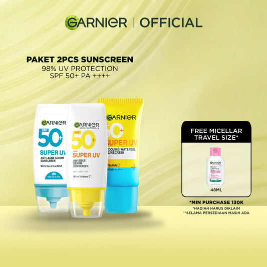 [PAKET HEMAT ISI 2] GARNIER Super UV Serum Sunscreen ALL VARIANT SPF 50+ PA++++ Vitamin C Skincare - 30ml Sunblock Mencerahkan Wajah Sunscreen SPF 50 PA ++++