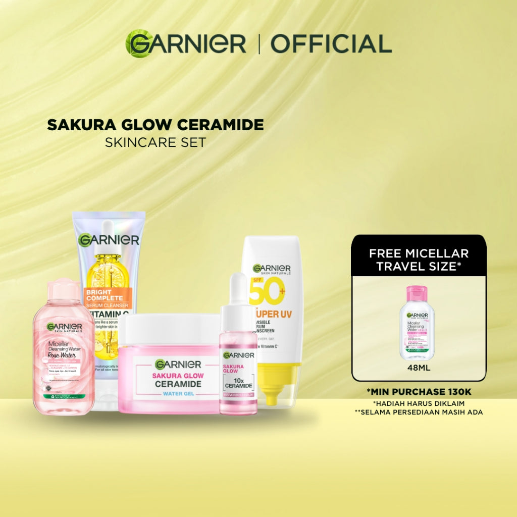 GARNIER Paket Skincare 1 Set Lengkap Sakura Glow Ceramide Skin Barrier 2pcs 3pcs 5pcs| Day Cream Tone Up Mencerahkan moisturizer pelembab Facial Wash Sunscreen