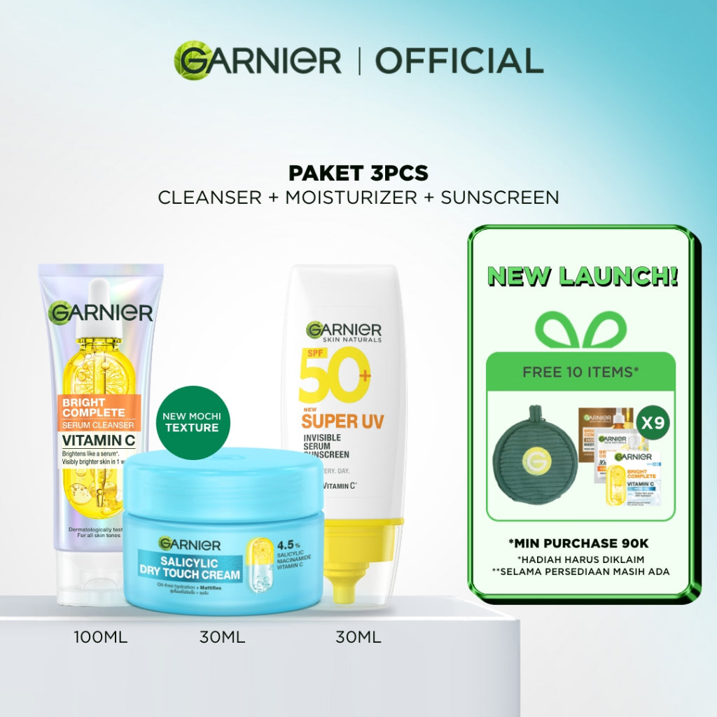 [NEW LAUNCH] GARNIER Mochi Dry Touch Cream Moisturizer Pelembab Wajah Skin Barrier 4.5% Vitamin C / Niacinamide / Salicylic Acid 30ml & 50ml Skincare Set Krim Siang Krim Malam Day Cream Serum Tone Up Mosturizer Mousturizer Cream Pemutih Wajah