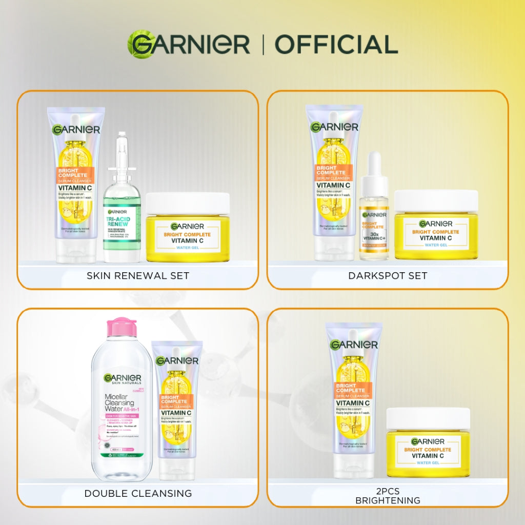 GARNIER Facial Wash Bright Complete Vitamin C Serum Cleanser 100ml Paket Skincare Pembersih Wajah Mencerahkan Seperti Serum Wash Sabun Cuci Muka Sabun Muka Glowing dan Memutihkan Moisturizer Sunscreen